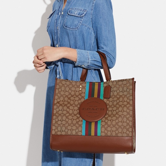 New💃Coach Dempsey Tote 40 Signature Jacquard With Stripe And Coach Patch - Picture 10 of 12